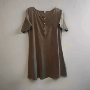 Kate Quinn Ribbed knit Henley dress Olive green Mini Knee Length size 1X